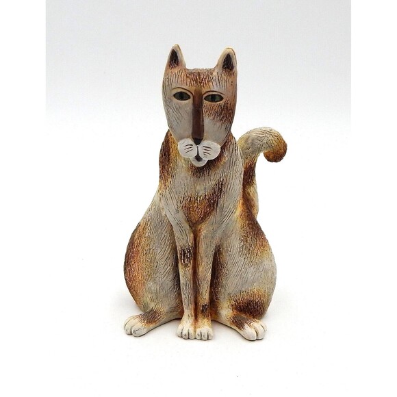 ETC Marsha McCartty Grey Copper Cat Figurine 6 Inch Green Eyes Cast Art - Picture 1 of 6